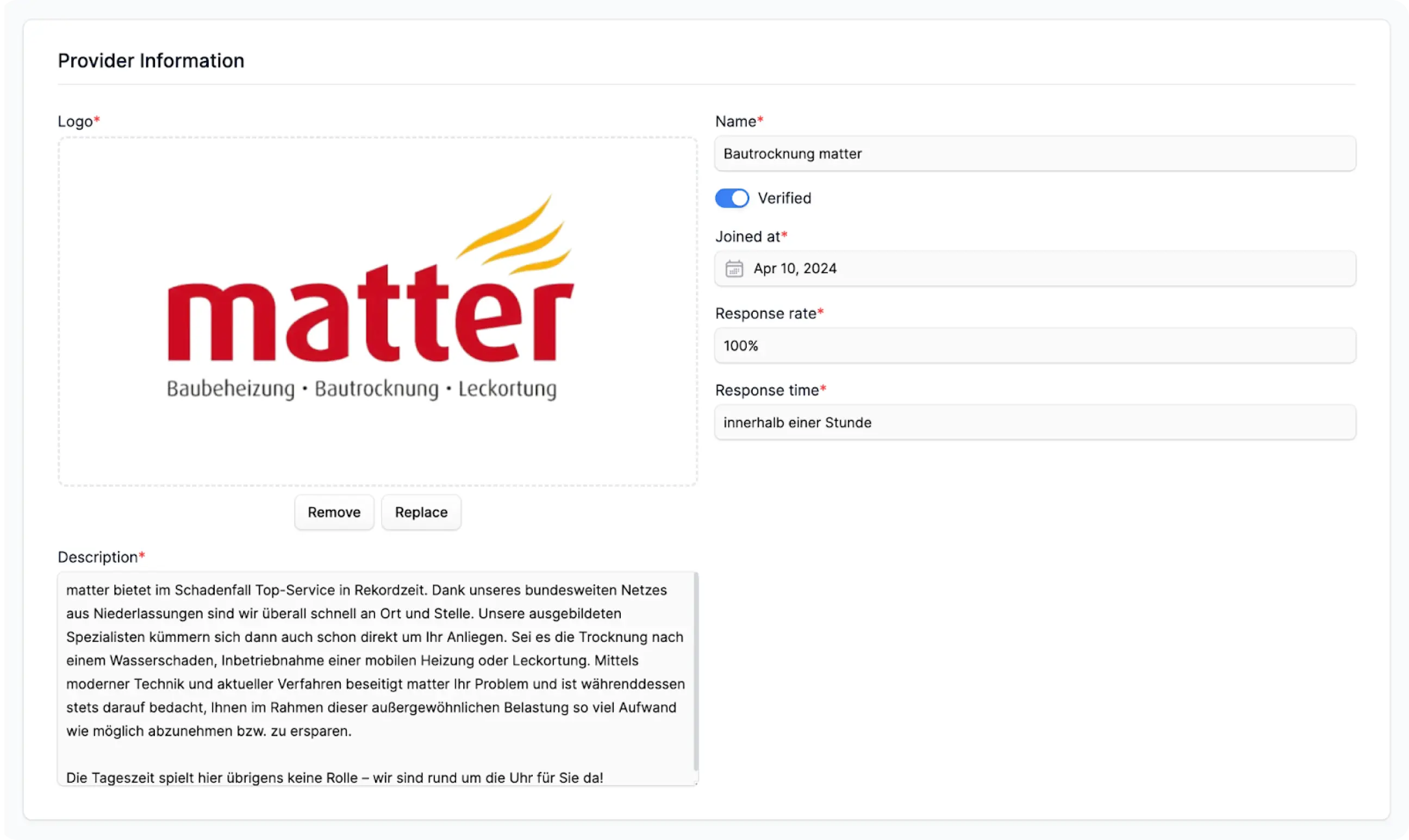 Matter provider information screenshot