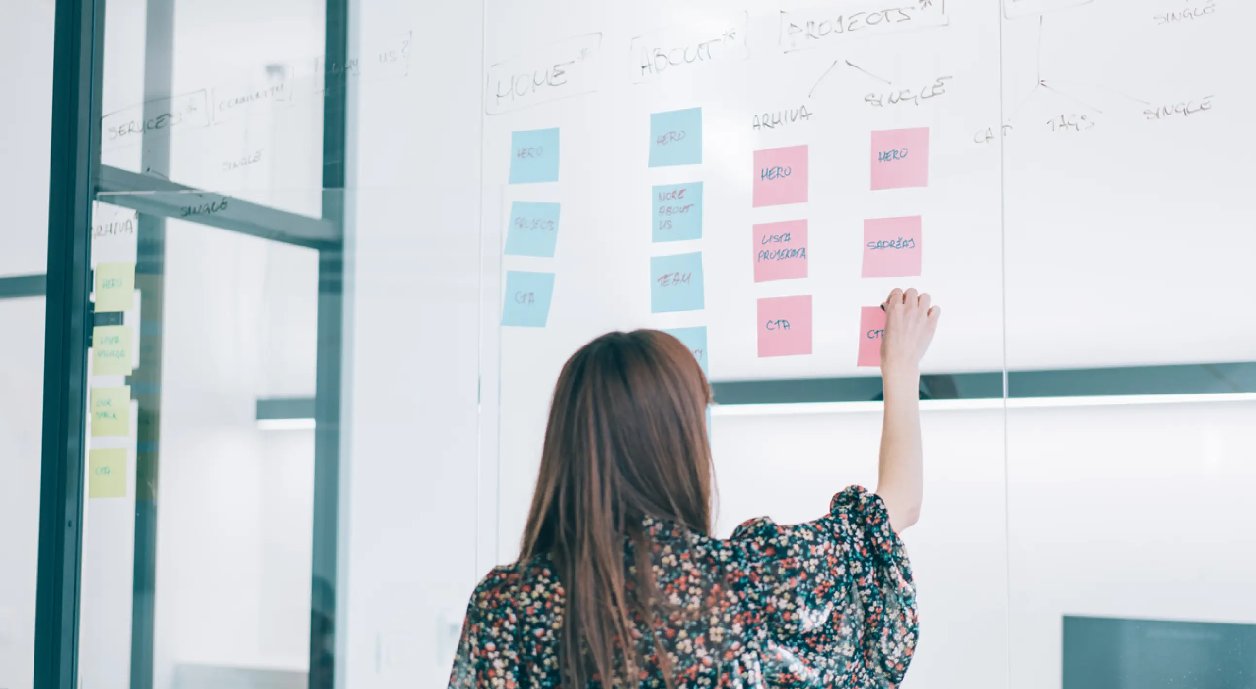 Person adding notes to the board