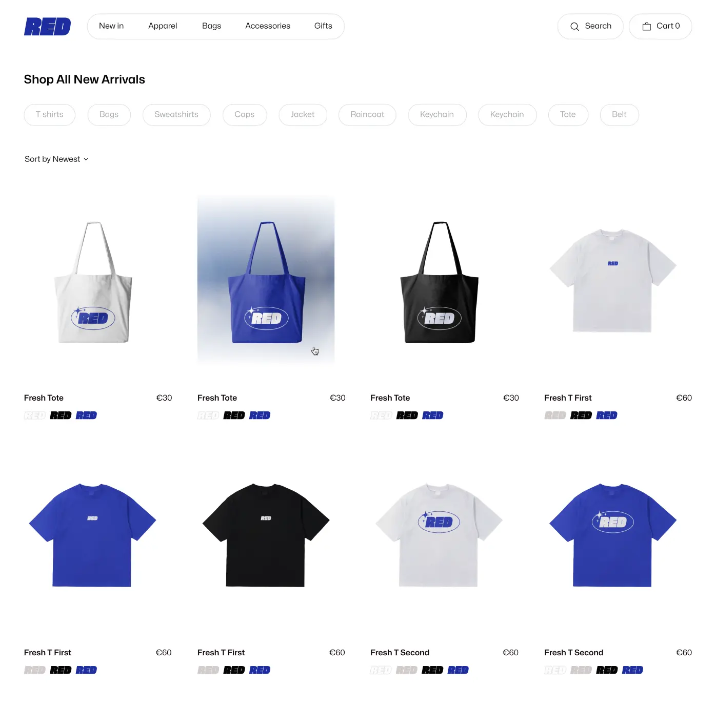 Red products page screenshot